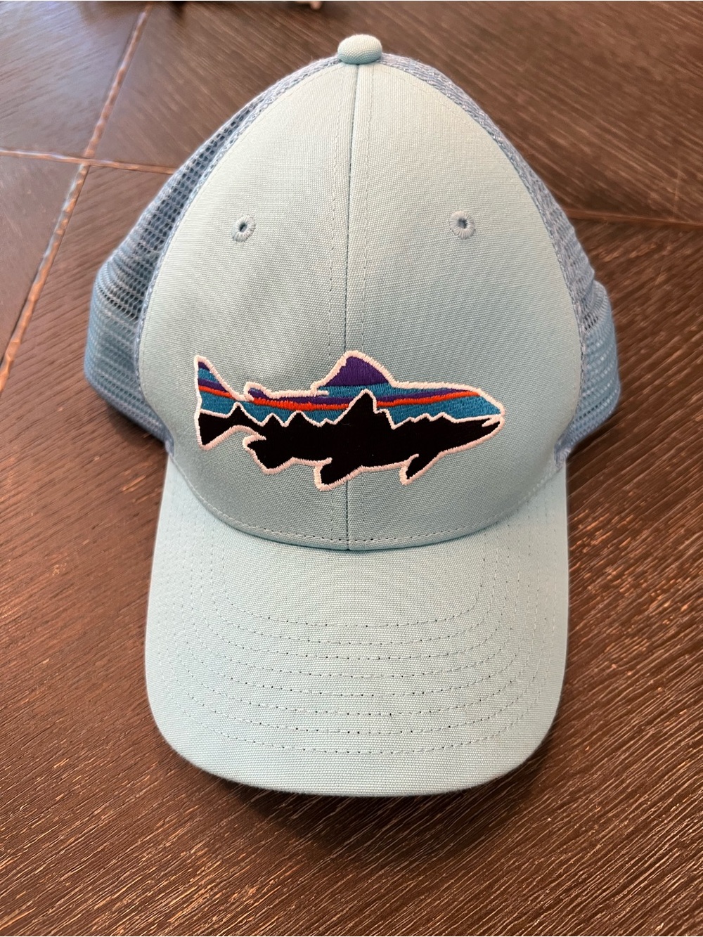 Light Blue Mesh-Trucker Hat with Shark Patch